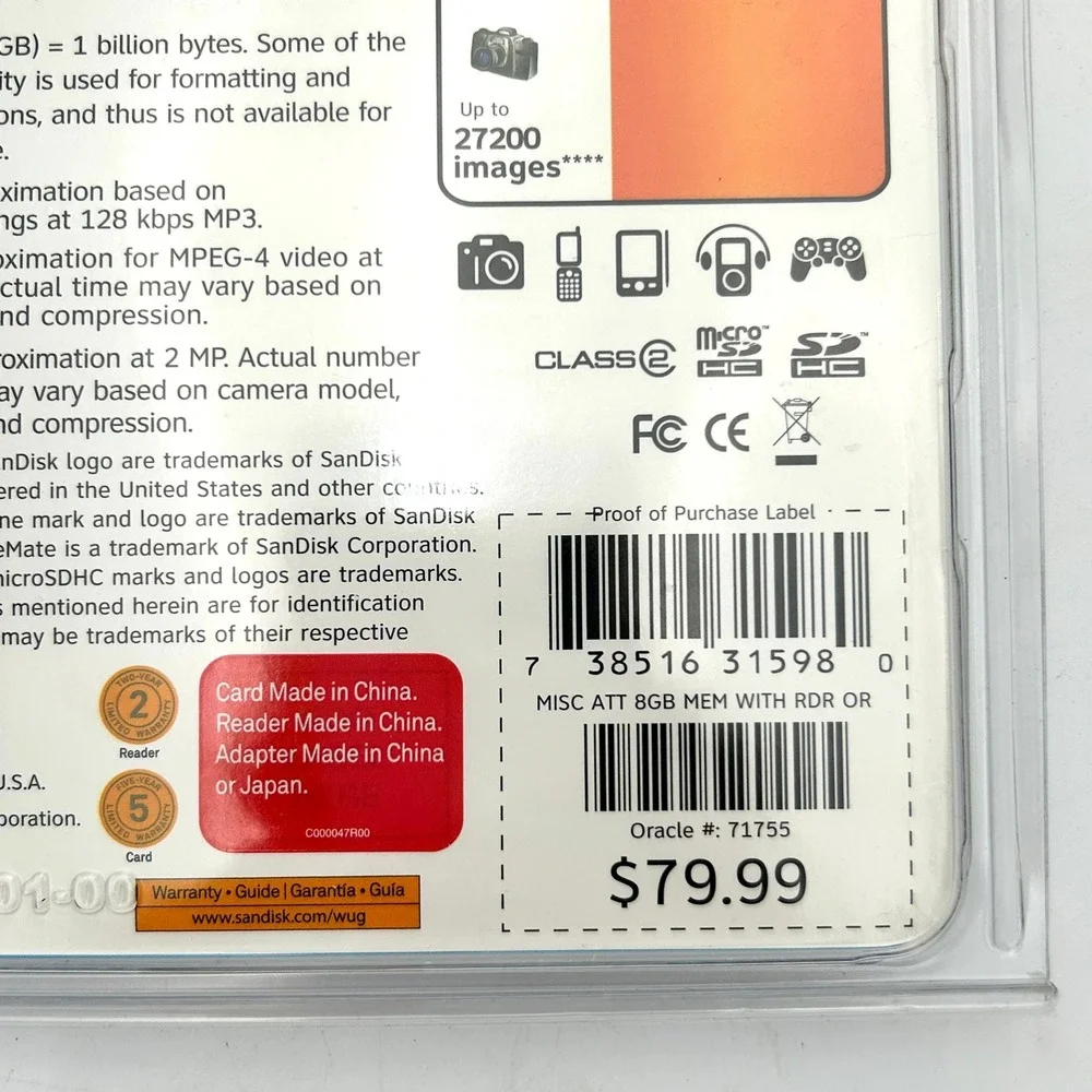 NEW AT&T SanDisk 8GB MicroSDHC Memory Card with MobileMate Micro Reader